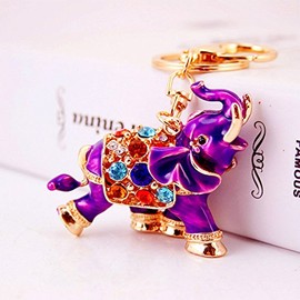 3D Luxury Elephant Keychain Sparkling Keyring Crystal Rhinestones Purse Pendant Handbag Charm (Purple)