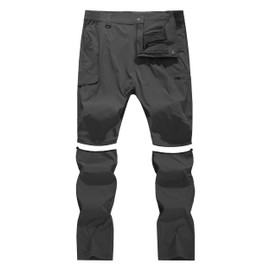 Men's Hiking Convertible Zip Off Pants Outdoor Waterproof Quick Dry Lightweight Fishing Safari Travel Cargo Work Pants Dark Grey 34