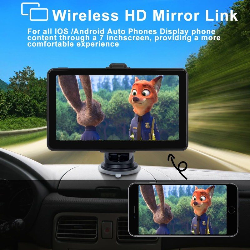 7" HD Apple CarPlay & Android Auto Screen for Car