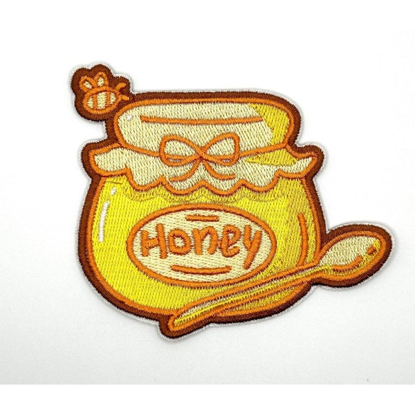 Generic 3.5"" Honey Jar Iron On Patch - Embroidered Honey