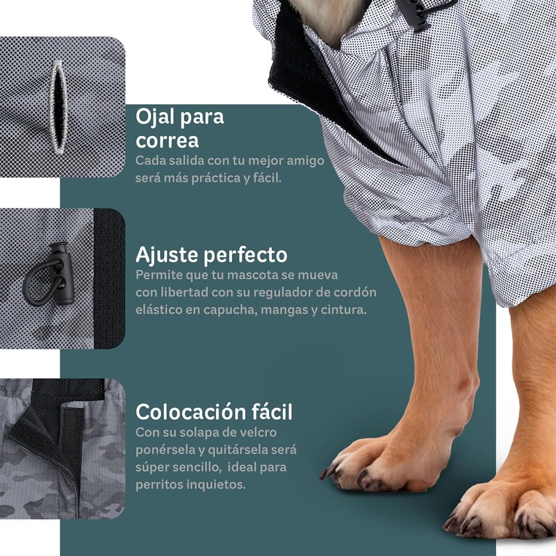 ESQUIMAL Chamarra Impermeable Reflectante para Perro Chaqueta con Capucha (Camuflaje