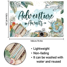 Adventure Awaits Backdrop Banner Decor White - Bon Voyage Travel Theme Party Decorations for Baby Shower Supplies 3.9 x 5.9 ft