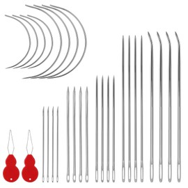 Littlegaofeithing 28 Pieces Sewing Needles Threaders for Sewing Needles Leather Steel Heavy Duty Sewing Needles with Big Eyes for Sewing and Repairing