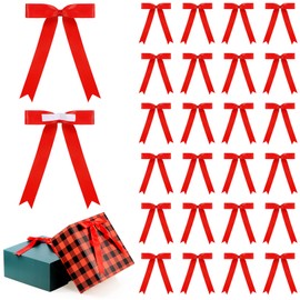 Riceshoot 24 Pcs Satin Ribbon Bows 5''x7'' Self Adhesive Satin Bows for Gift Wrapping Premade Ribbon Bows with Double Sided Tape for Crafts Baby Shower Wedding Birthday Christmas Gift Wrap(Red)