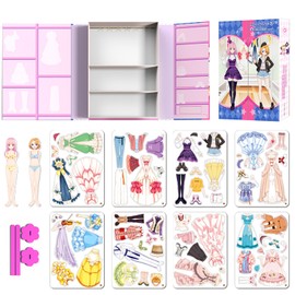 Magnetic Dress Up Paper Doll Pretend Play Game Toys,Dollhouse Magnet People Clothes Puzzles Development for 3+ Year Old Girls Toddler,Preschool Learning Created Imagine Birthday Gift (A Set)