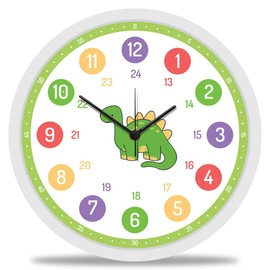 GRAVURZEILE Children's Wall Clock Dino Motif - Silent Children's Wall Clock Suitable for Girls - Colourful Learning Clock for Children 30 cm - Easy to Read the Time Learning - Colourful Dinosaur
