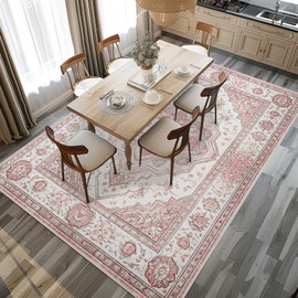 Flexwin Vintage Boho 8x10 Non-Slip Machine Washable Oriental Area Rug - Low Pile Soft Rug for Living Room,Bedroom,Nursery & Farmhouse Decor