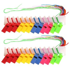 Plástico, 24 silbatos deportivos con cordón, silbato de sonido nítido para árbitros, fiesta de silbato de fútbol colorido