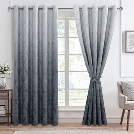 Hiasan Grey Ombre Blackout Curtains 84 Inch Length, Grommet Damask Patterned Curtains with Tiebacks, Thermal Insulated Noise Reducing Drapes for Bedroom Living Room, 2 Panels, Each Panel 60 Wide