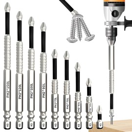 9 Piece High Magnetic Screwdriver Drill Bit Set, Magnetic Bits, Non-Slip Bit Set, 25 50 65 70 75 90 100 120 150 mm Magnetic Screwdriver Bit Set for Hammer Drill, Cordless Screwdriver