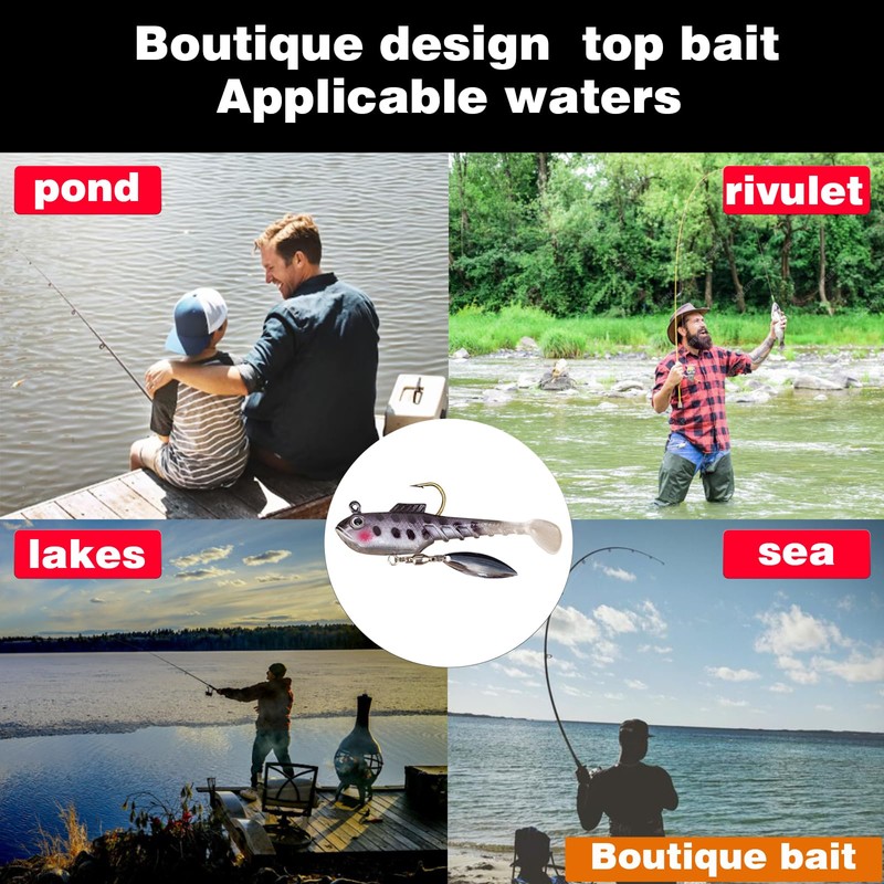 Lanzunn Fishing Lures Set, 5 Pieces, Soft Bait with Spinner