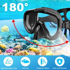 Snorkeling Gear for Adults, Zipoute Snorkel Dry Top Snorkel Set with Panoramic Anti-Leak and Anti-Fog Tempered Glass Lens,Adjustable Snorkeling Set for Scuba Diving Swimming Couple Snorkel Kit 2 Pack
