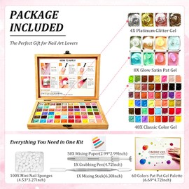 Patting Gel Polish Palette 60 Colors, Sponge Paint Ombre Nail Gradient Set, Blush Aura Pat Pat Gel Kit with 100PCS Sponges, Long-lasting Soak Off UV LED Painting Kit for DIY Home Salon
