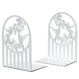 Weudes Hummingbird Book Ends, Metal Bookends for Shelves Decorative, Book Stopper for Heavy Books, Bookends for Home, Office, Library, School Use (White)