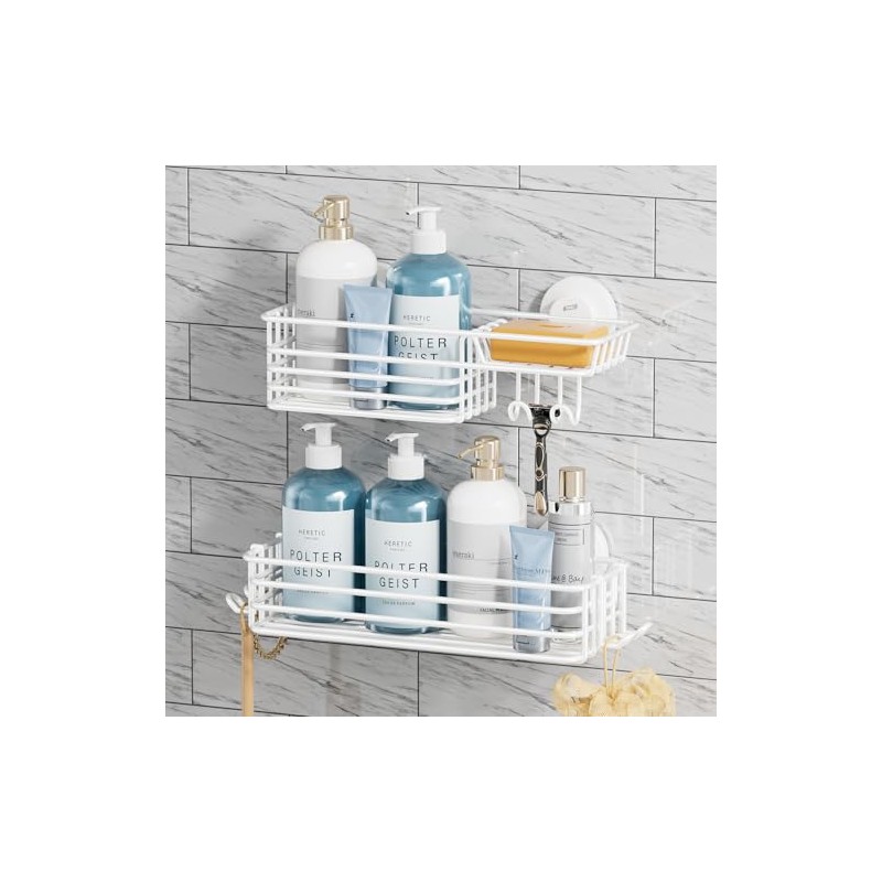TAILI Shower Caddy, Suction Cup with Hooks and Soap Holder,