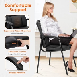 Sweetcrispy Waiting Room Chairs, PU Leather Big and Tall No Wheels Executive Office Chair with Padded Arms for Reception Conference Room Lobby