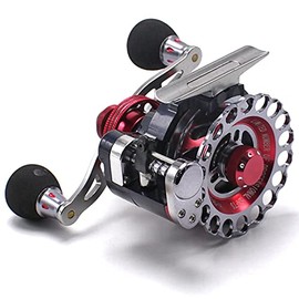 Wellvie Caset Fishing Raft Reel Loofah Fishing Octopus Squid 2.6:1 10BB Drop Single Shaft Reel for Raft Tie Reel with Level Winder (Red)
