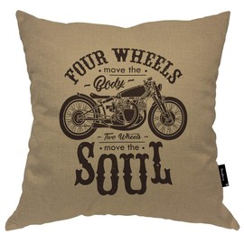 Beabes Classic Motorcycle Club Cosy Throw Cushion Cover Vintage Motor Skull Four Wheels Move The Lady Design Pillow Cover Cotton Linen Decorative for Living Bedroom/Office for Men Women 18x18 Inch