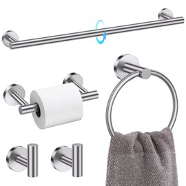 TQKAG Brushed Nickel 5 Piece Bathroom Hardware Accessories Set 23.6" SUS304 Stainless Steel Bathroom Towel Bar Holder Sets Double Post Pivoting Toilet Paper Holder Set Wall Mounted