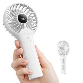 Portable Handheld Fan, 2000mah Rechargeable Battery, 5 Speed Wind, Led Display, Personal Mini Travel Fan, The Back of The Grip is Vented to Avoid Sweaty Hands-White