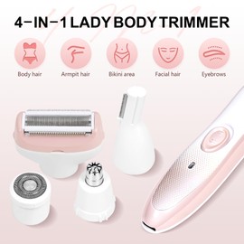 Electric Razors for Women 4-in-1 Bikini Trimmer, Women's Electric Razor, Cordless Rechargeable Wet & Dry Painless Facial Hair Removal for Women, Shaver for Women for Face Leg Underarm Pubic Hair