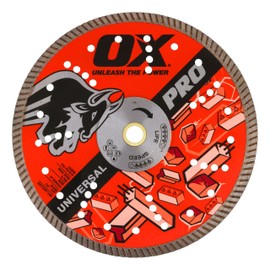 OX Tools 9 inch Universal Dry/Wet Cutting Diamond Blade for Concrete Saw, Cuts Concrete, Granite, Metal, Natural Stone, and Tiles - 5/8 inch - 7/8 inch Bore, Continuous Turbo Segments, OX-PU10-9
