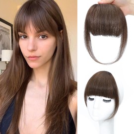 Bangs Hair Clip in Bangs 100% Real Human Hair Extensions French Bangs Clip on Hair Bangs for Women Fringe with Temples Hairpieces Curved Bangs for Daily Wear(French Bangs,Brown)