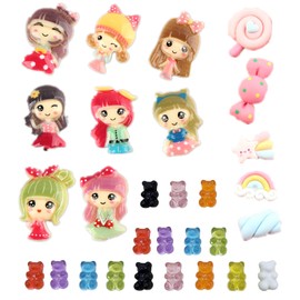 XHBTS 29 Pieces Mini Resin Princesses Cute Girls,Gummy Bear Charms Cute Resin Bear Beads,Cloud Rainbow Star Rainbow Marshmallow Lollipop Candy for Dollhouse Decor DIY Craft