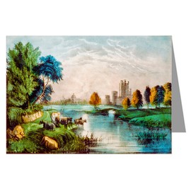 Vintage Art Cards 12 Notecards of Currier And Ives Handcolored Lithograph depicting a scene in old Ireland.in a boxed set