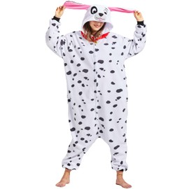 MAISUIZI Dalmatian Costume Adult Animal Onesie Pajamas Dog Cosplay Costume Homewear Sleepwear for Women and Men L