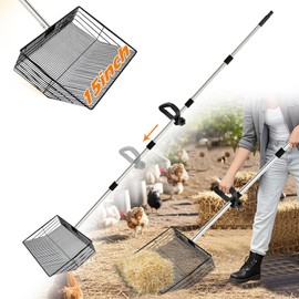 15 inch Large Chicken Poop Scooper with Effortless Grip, 4 Adjustable Lengths(24" to 70") Chicken Coop Pooper, Stainless Steel Chicken Coop Cleaning Tools Accessories, Litter Shovel for Poultry Farm