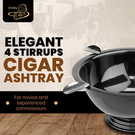 Stinky Cigar Black Nickel Ashtray - Windproof Stainless Steel Design with 4 Stirrups, Deep Bowl for Indoor & Outdoor Use, Heat Resistant & Easy to Clean - Ideal Smoking Accessory for Cigar Enthusiasts