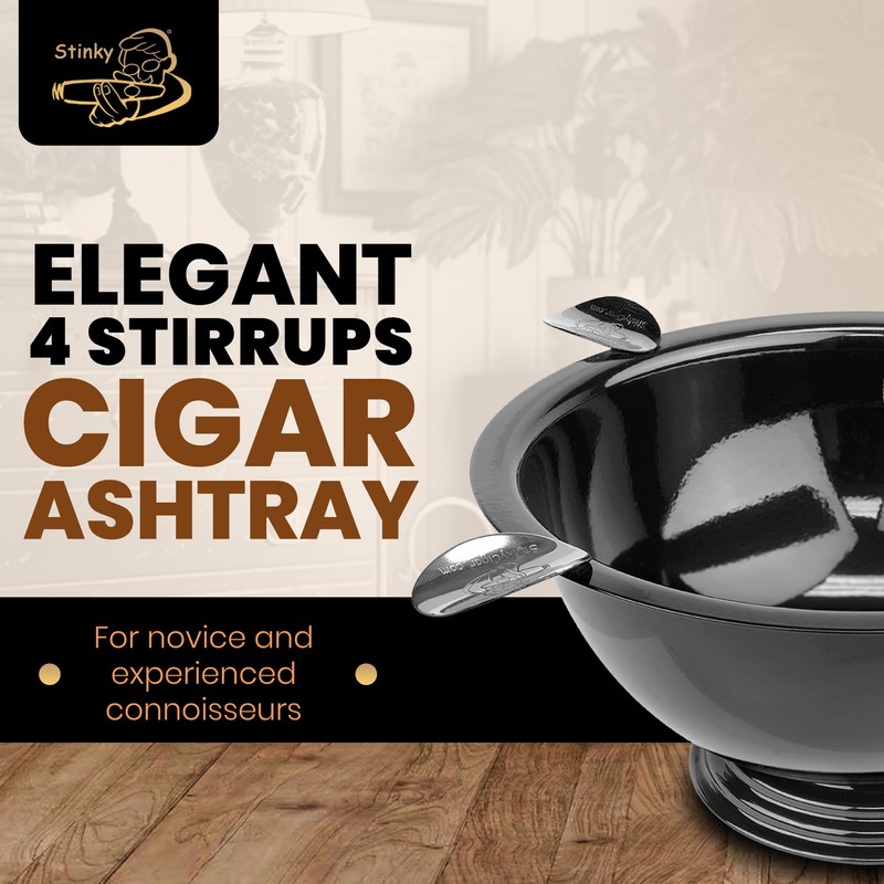 Stinky Cigar Black Nickel Ashtray - Windproof Stainless Steel Design