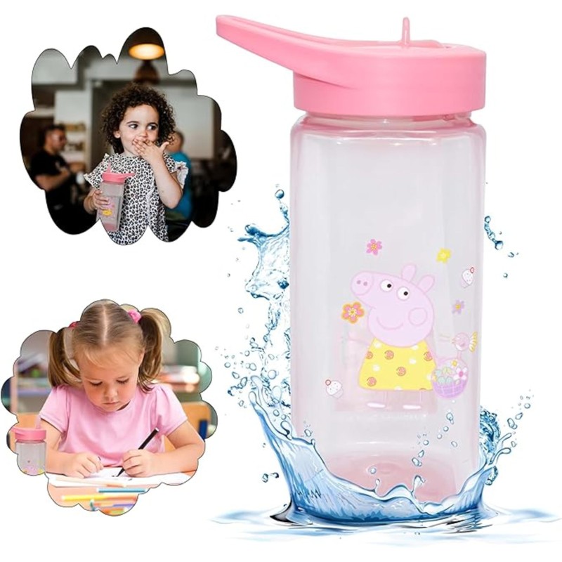 Pepa Pig Straw Water Bottle, 420 ml, Square Plastic Water