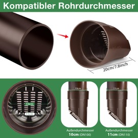 Rain Gutter Downpipe Extension for DN100 (10 cm) & DN110 (11 cm) & Round Downpipe, Downpipe Protection, Gutters Leaf Protection, Brown, 1 Pack
