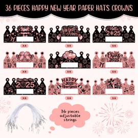 Faccito 36 Pieces New Year Party Hats Adjustable Paper New Year Crowns DIY Happy New Year Crown Hats Decor for Celebration 2025 New Year Party Photo Props Favors Decorations Supplies