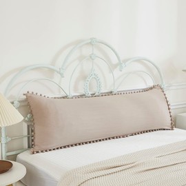 Taupe Body Pillow Cover 20x54 Boho Chic Pom Poms Fringe Decor Light Khaki Body Pillow Case Cover with Pocket Closure