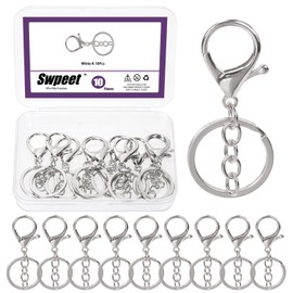 Swpeet 10Pcs Silver Lobster Claw Clasps with Key Chain and Flat Split Keychain Ring Assortment Kit, Swivel Clasps Hook Clips Swivel Snaps Hooks for Purse Strap Keychain DIY Crafts