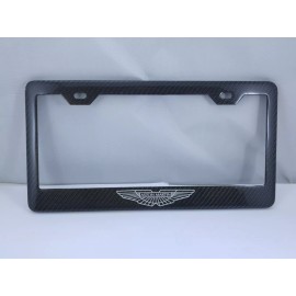 Exotic Carbon Fiber Aston Martin Silver Logo Carbon Fiber license Plate Frame 2x2 Gloss