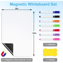 Formiden Magnetic Dry Erase Board for Fridge (Pack of 4) – 12"x8" Magnetic White Board Set with 7 Markers & Eraser - Magnetic Whiteboard for Refrigerators Home Kitchen Organizer and Planner