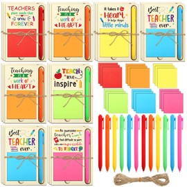 Chiisong 54 Pcs Teacher Appreciation Wooden Note Holder Gift Set Includes 18 Pcs Each of Year Wooden Ballpoint Pen and Colorful Note Holder Thank You Teacher Graduation Back to School Gift