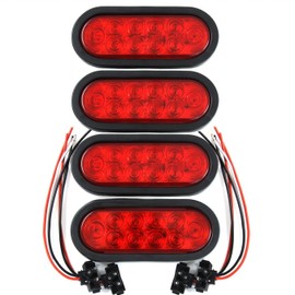 ROULERUS seller-ADarkeningMask$$$ (4) Trailer Truck LED Sealed RED 6" Oval Stop/Turn/Tail Light Marine Waterproof Including 3-pin water tight plug DOT/SAE with wires and Grommet