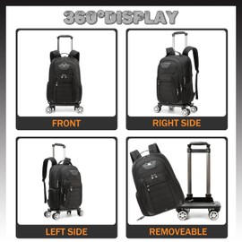 Homskiii Rolling Laptop Backpack for Men Carry on Luggage Roller Backpack with Wheels Removable Wheels and Trolley Black Wheeled Backpacks for Travel Airline Approved