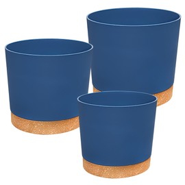 RUBBER BOND Plastic Plant Pots 3 Pack - Modern Indoor/Outdoor Planters for Home Decor - Weather-Resistant Flower Pots - Ideal for Stylish Garden and Patio Decor (Blue Round)