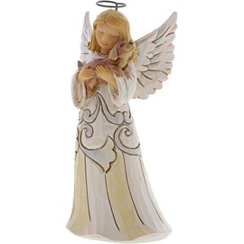 Enesco Jim Shore Heartwood Creek White Woodland Farmhouse Angel with Dog Figurine, 5.2 Inch, Multicolor