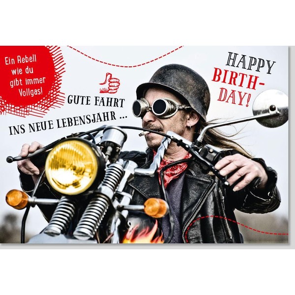Funny Biker Style Birthday Card with Motorbike Rocker, Helmet and