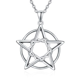 KINGWHYTE Pentagram Necklace S925 Sterling Silver Star Pentacle Pendant Necklace Wicca Pagan Jewelry Gifts for Women Men