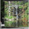 ABAKUHAUS Japanese Shower Curtain, Cascading Waterfall Pond Under Bridge Reflections