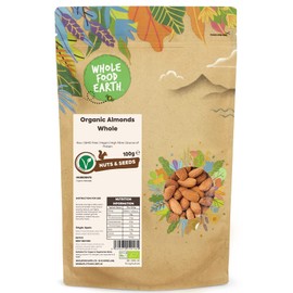 Wholefood Earth Organic Almonds Whole – 100g | Raw | GMO Free | Vegan | High Fibre | Source of Protein | Certified Organic