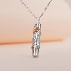 DAYLINLOVE Urn Necklace For Ashes 925 Sterling Silver Bar Rose Flower Cremation Jewelry Keepsake Necklace for Women Men